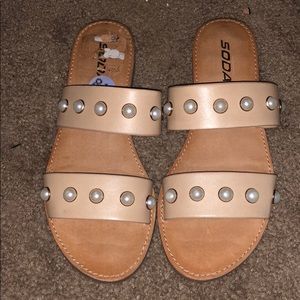 Tan slide on sandal
